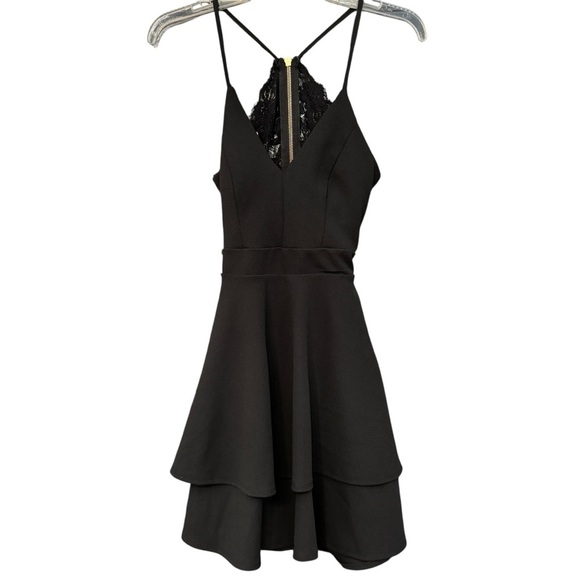 B Darlin Black Lace Back Tiered Mini Dress 1/2 - Picture 1 of 6